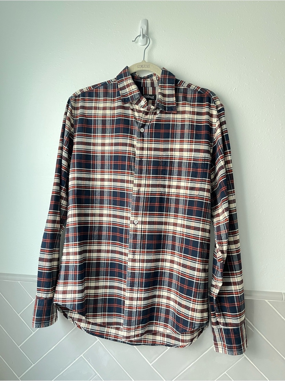 J. Crew Men's Plaid Button-Down Shirt - Navy, Cream & Red
